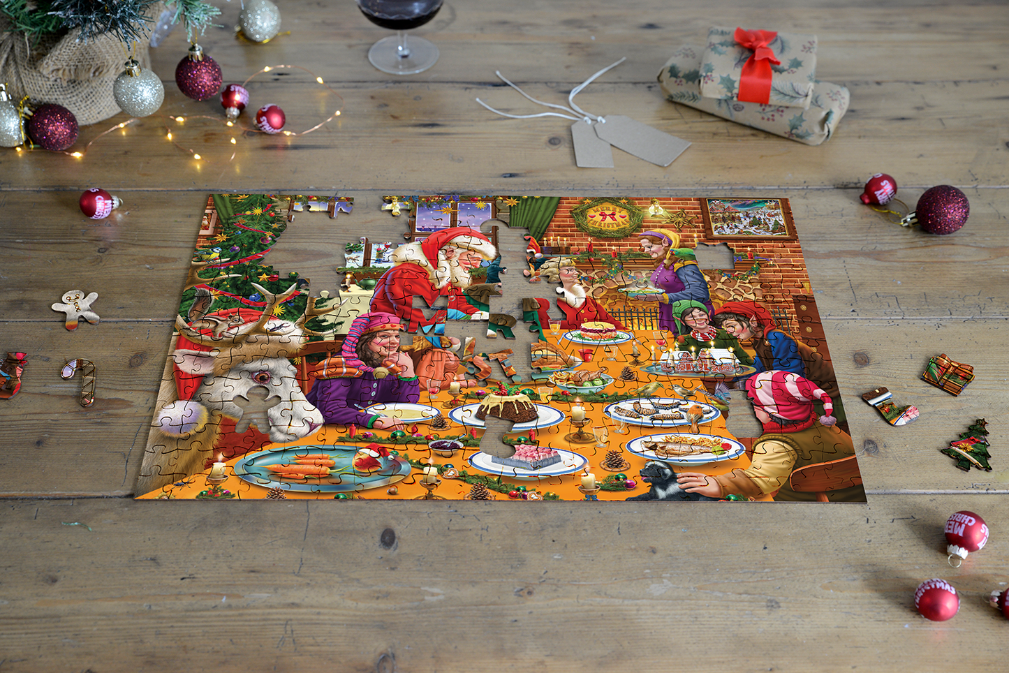 Christmas Dinner at Santa's Workshop -  300 Piece Wooden Jigsaw Puzzle