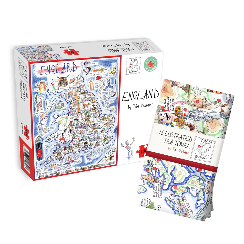 Tim Bulmer's England Map Jigsaw & Tea Towel Gift Bundle