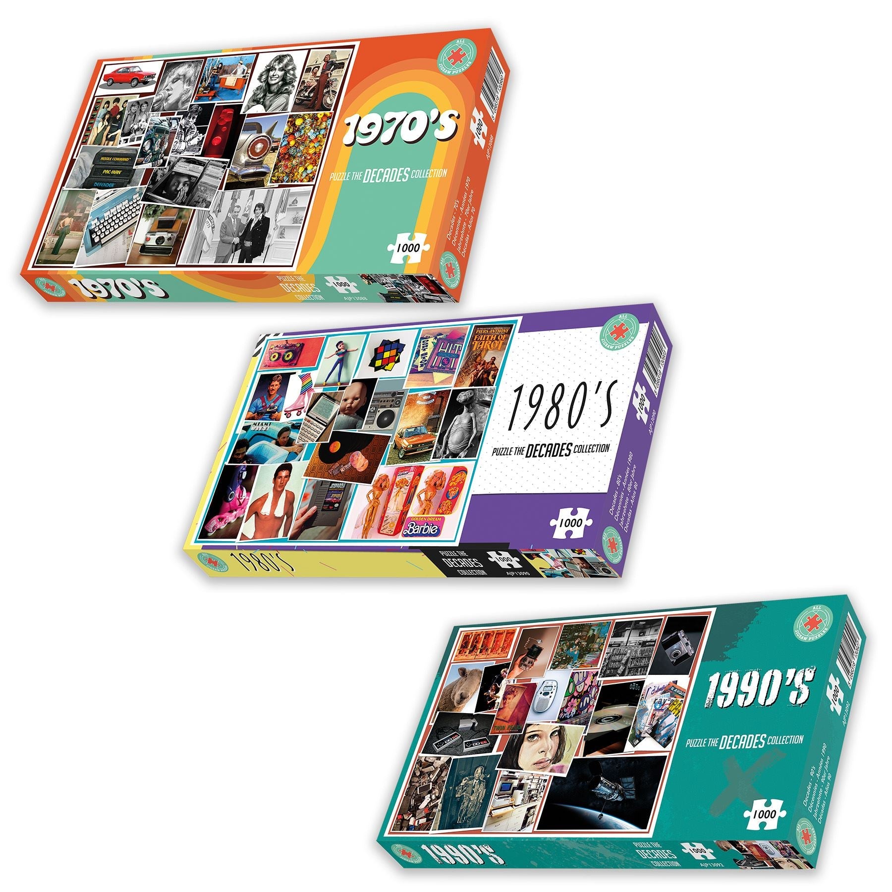 Decades 70's-90's 3 x 1000 Piece jigsaw Puzzle Set box